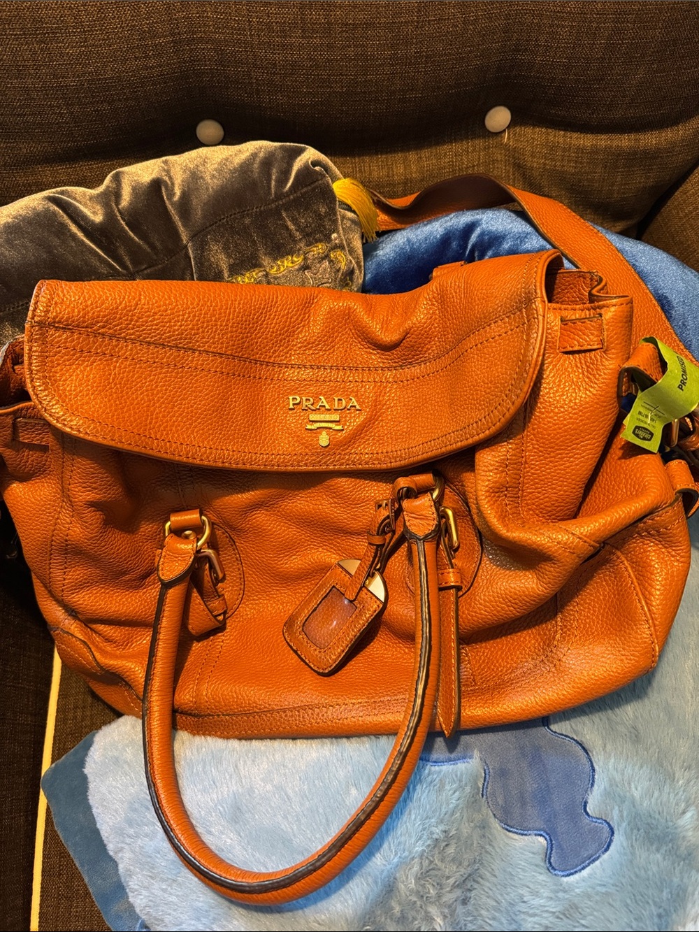 Prada style Cognac full grain leather Satchel Bag